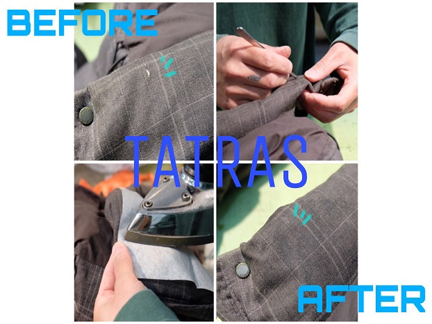 TATRAS（タトラス）ダウンジャケット　生地破れ/穴　接着補修の修理工程！